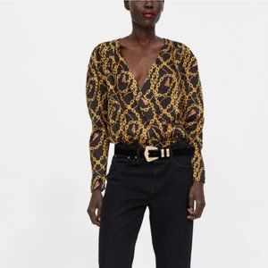 Zara shirt print chain bodysuit M